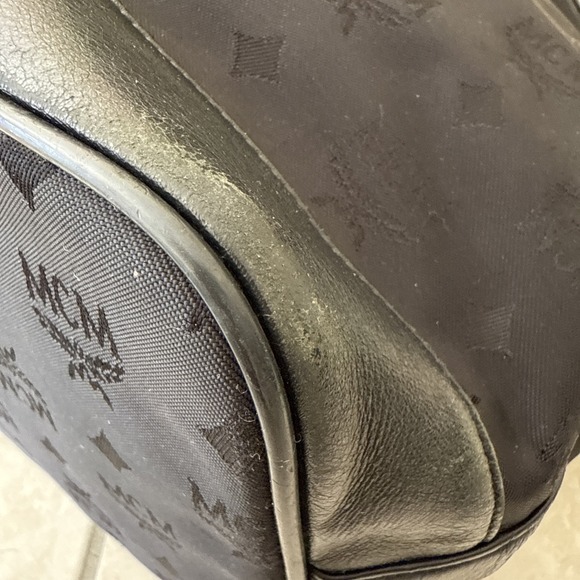 VTG MCM Black Jacquard‎ bucket bag Crossbody Purse Large Nylon & Leather Germany - Picture 7 of 16